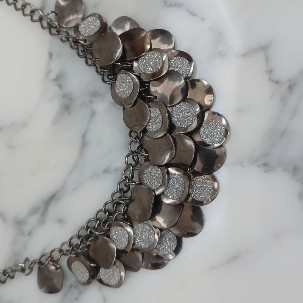 Gunmetal tone Necklace-two sided statement necklace